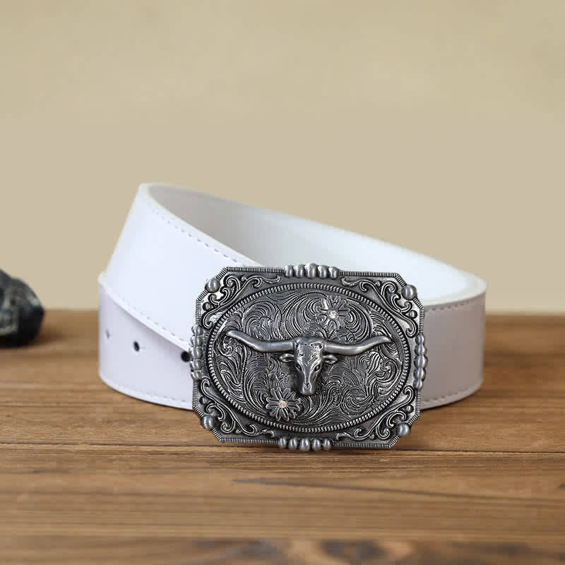 Men's DIY Longhorn Bull Head Buckle Leather Belt