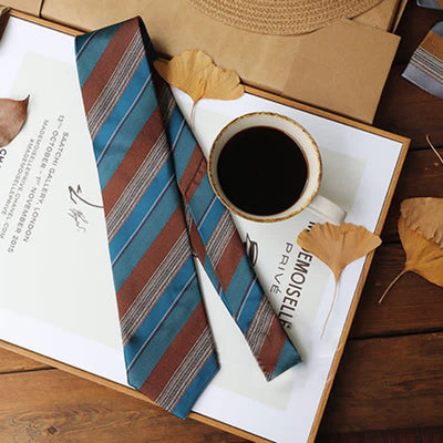 2Pcs Men's British Color Contrast Striped Necktie Set