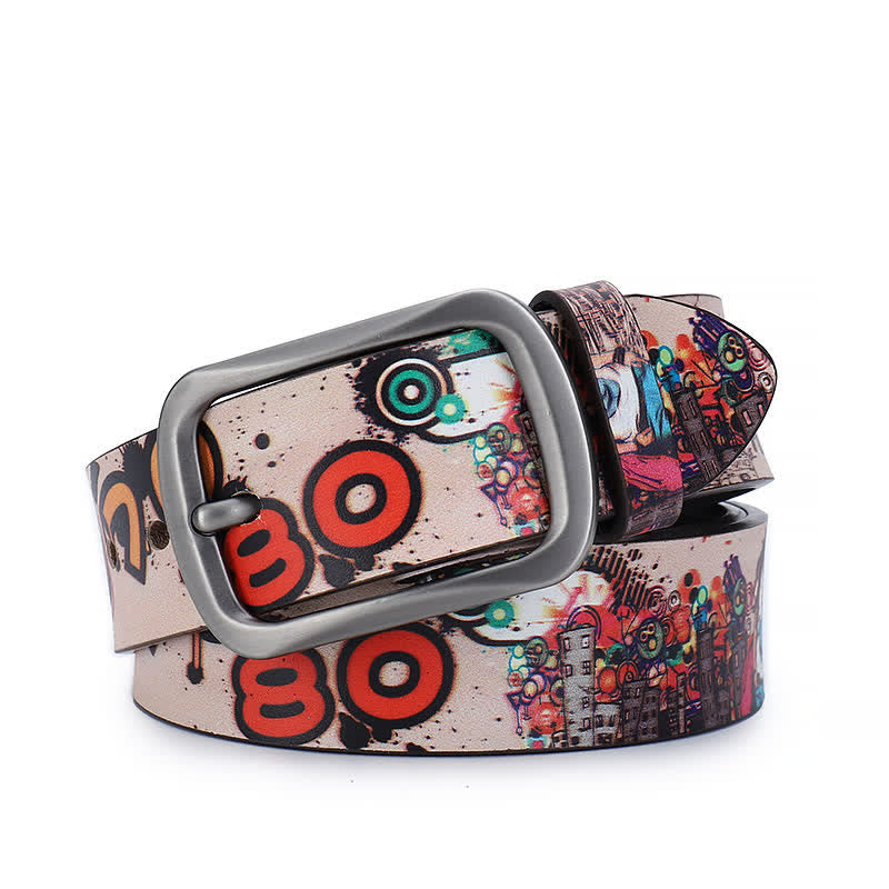 Pink City Letter Graffiti Pattern Genuine Leather Belt