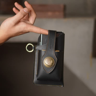 Retro Brass Magnetic Snap Button Cell Phone Belt Bag