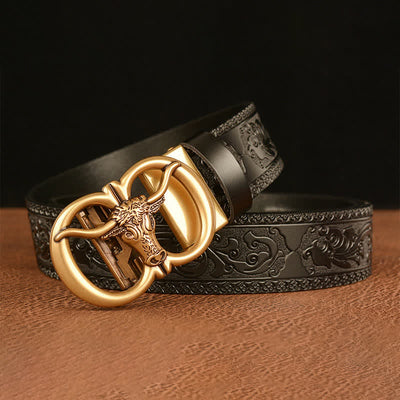 Men's Bull Head Buckle Leather Belt