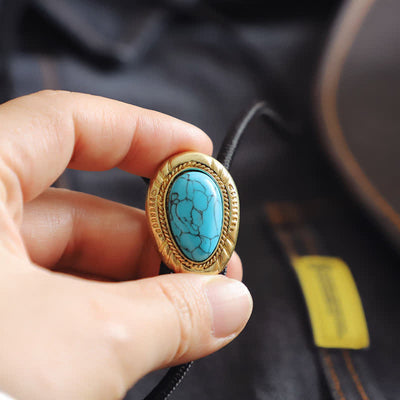Western Vintage Oval Turquoise Pendant Bolo Tie
