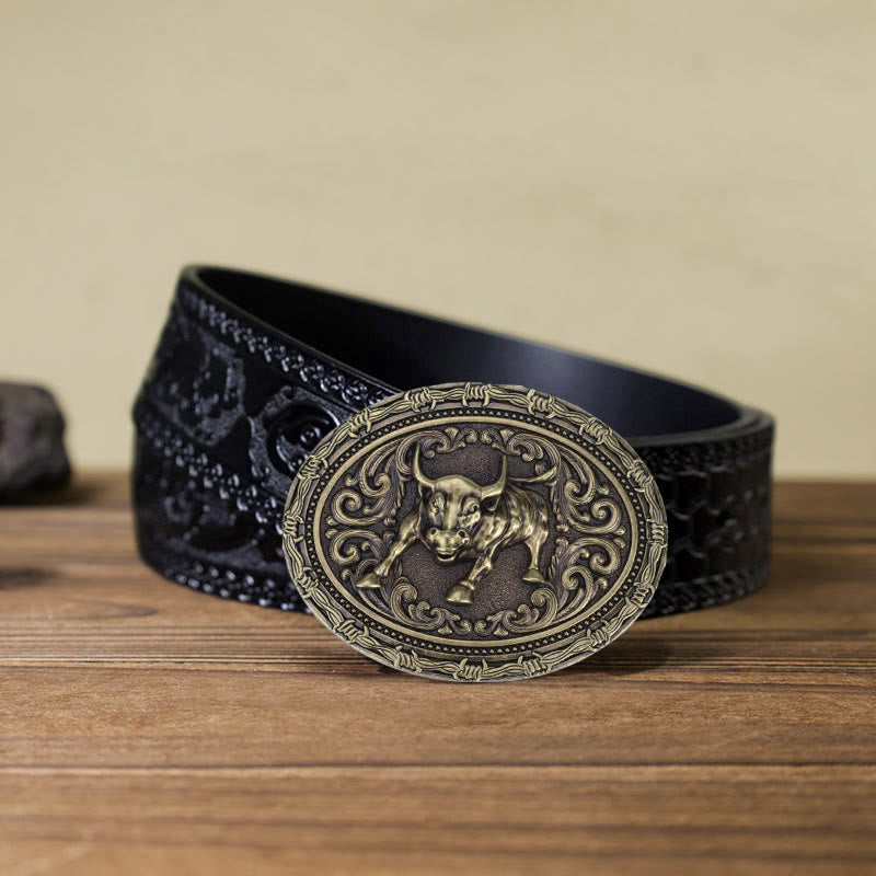 Men's DIY Cowboy Bullfighter Buckle Leather Belt