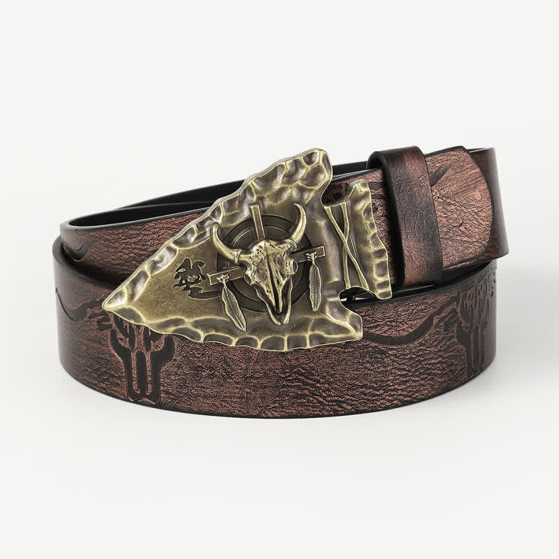 Men's Vintage Triangle Relief Bull Head Leather Belt