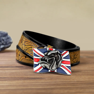 Men's DIY British Flag Bulldog Head Buckle Leather Belt