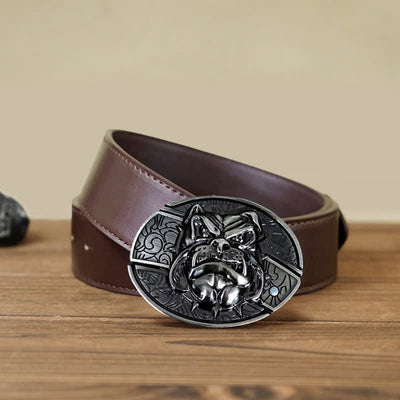 Men's DIY Fierce Dog Hidden Folding Knife Leather Belt