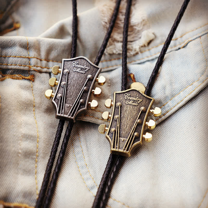 Western Country Music Retro Guitar Bolo Tie