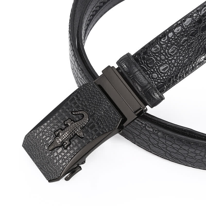 Men's Crocodile Reliefs Buckle Leather Ratchet Belt