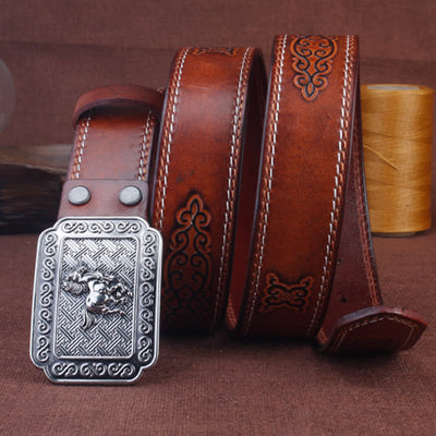 Men's Ethnic Cowboy Silver Horse Leather Belt