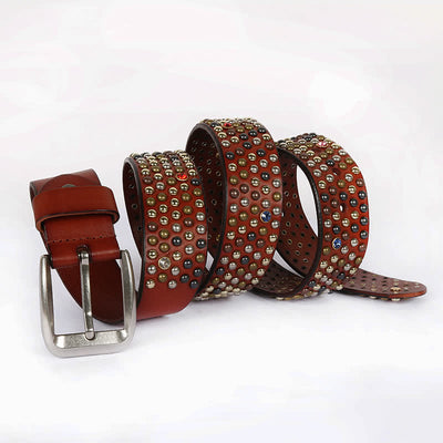Stylish Nailheads Rhinestone Studded Rivet Leather Belt