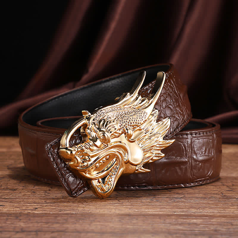 Men's Dragon Crocodile Pattern Leather Belt