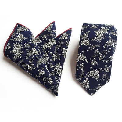 2Pcs Men's Pastel Flower Hanky Necktie Set