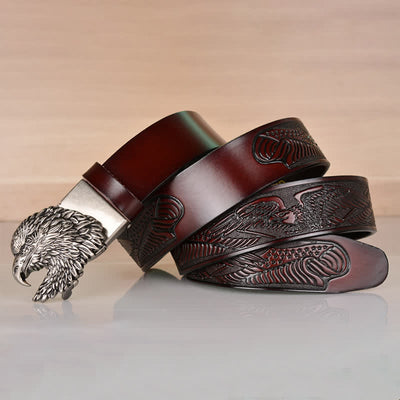 Men's Intricate Eagle Head Automatic Buckle Leather Belt