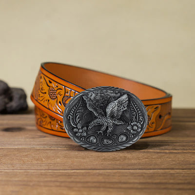 Men's DIY Horse Eagle Embossed Buckle Leather Belt