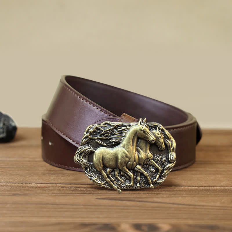 Men's DIY Wild Running Horses Buckle Leather Belt