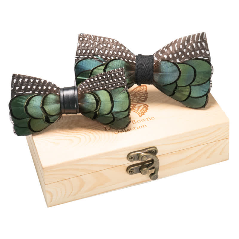 2Pcs Green & Brown Parent-Child Goose Bow Ties Set