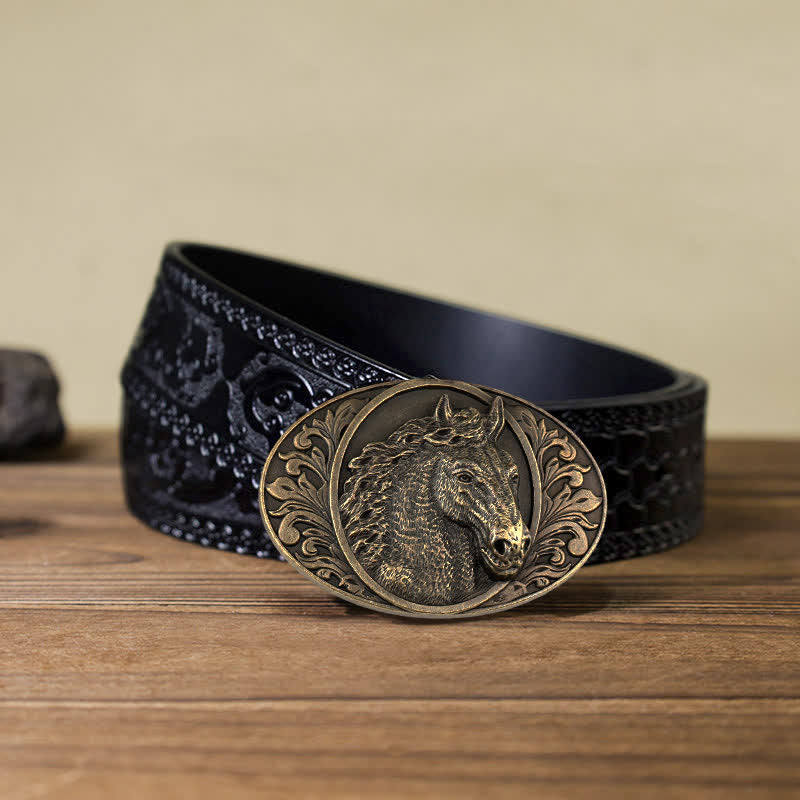 Men's DIY Horse Head Buckle Leather Belt