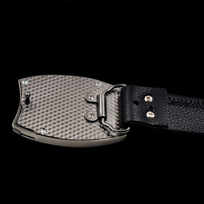 Men's Lion Insignia Leather Belt With Folding Knife