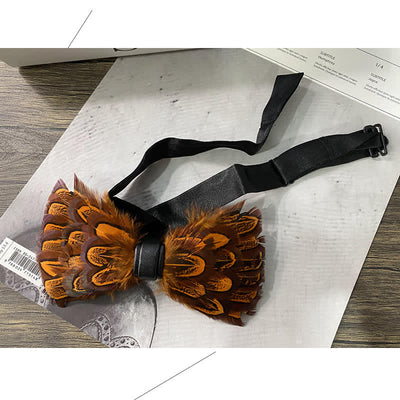 Orange & Black Peacock Feather Bow Tie with Lapel Pin