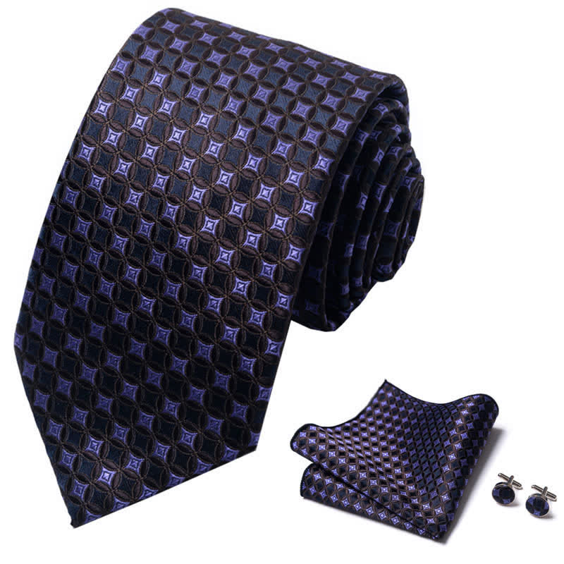 3Pcs Men's Purple & Brown Geometric Necktie Set