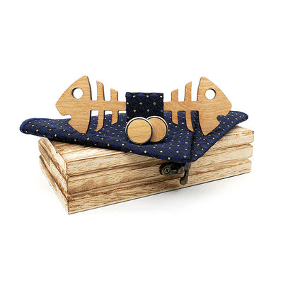 3Pcs Men's Fishbone Wooden Bow Tie Set