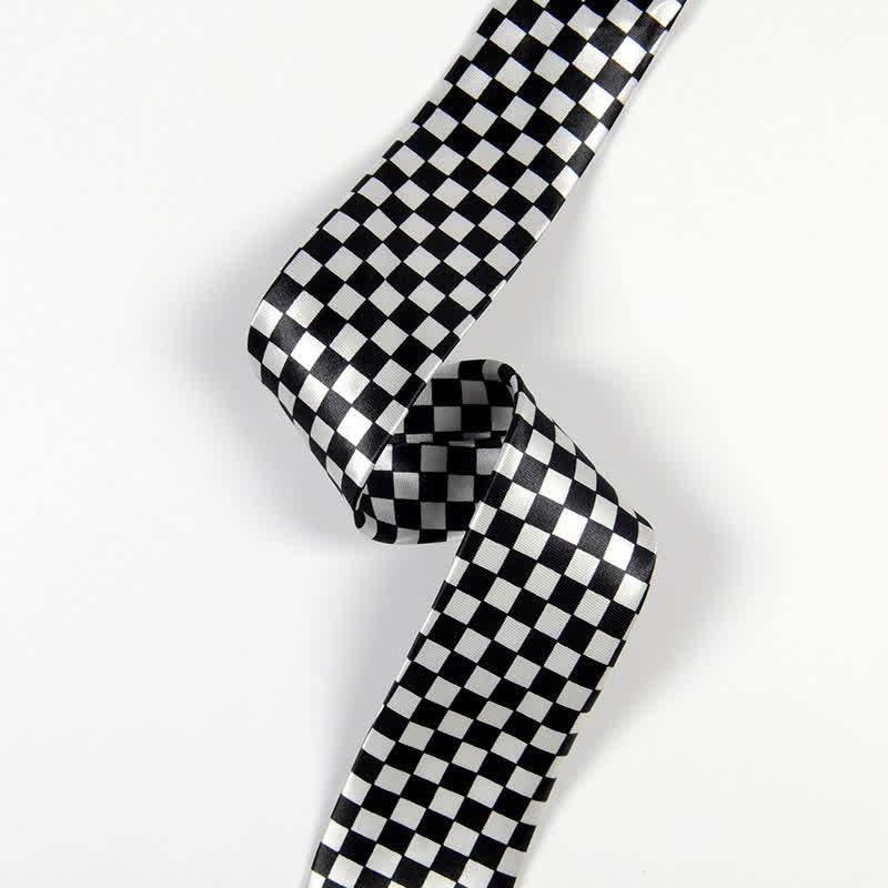 Men's Black & White Little Checks Dots Striped Necktie