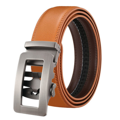 Men's Simple Hollow Automatic Buckle Leather Belt