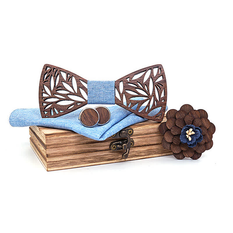 4pcs Men's Hollow Leaf Wooden Bow Tie Set