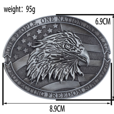 Men's Bald Eagle Head American Flag Buckle Leather Belt