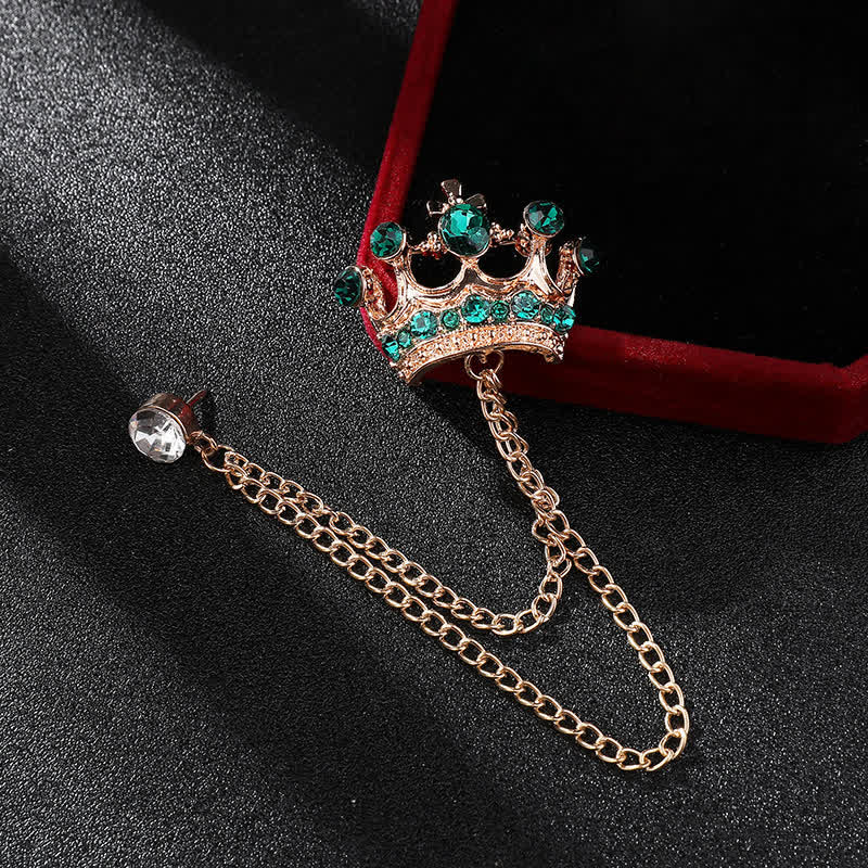 Men's Retro Crown Chain Rhinestones Brooch