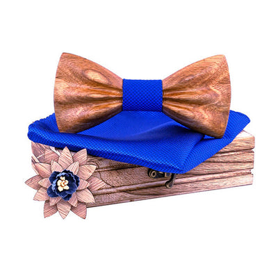 3Pcs Men's Hand Carved Crease Wooden Bow Tie Set