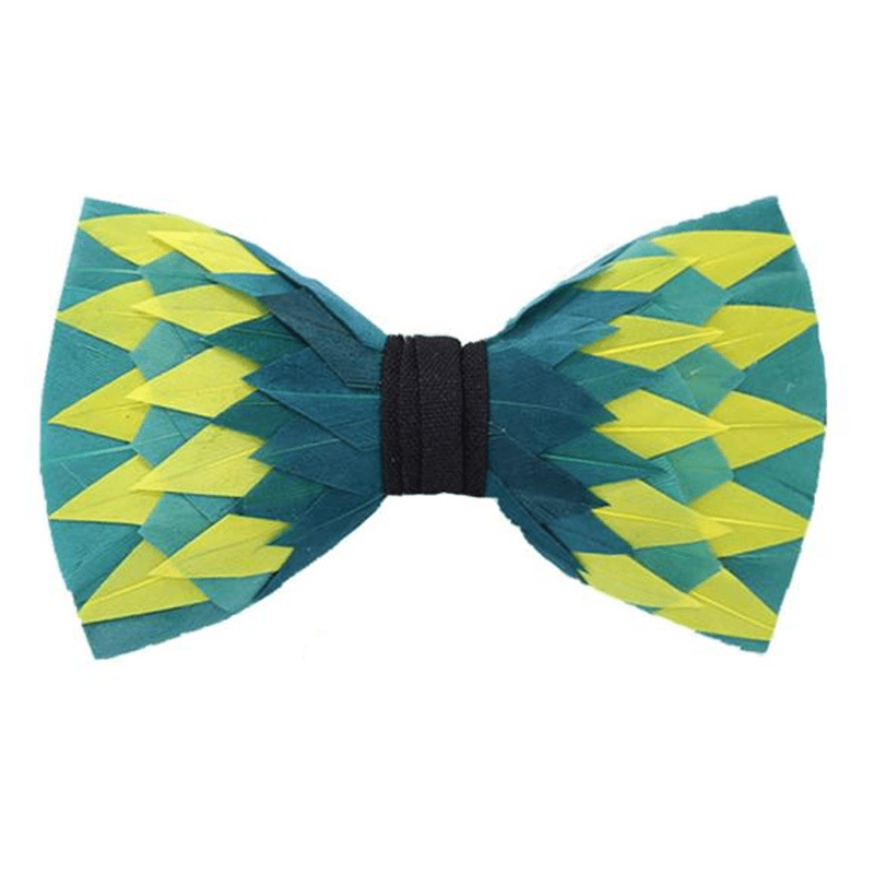 Green & Yellow Electric Shock Feather Bow Tie