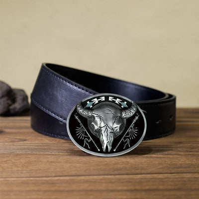 Men's DIY Indian Theme Bull Skull Buckle Leather Belt