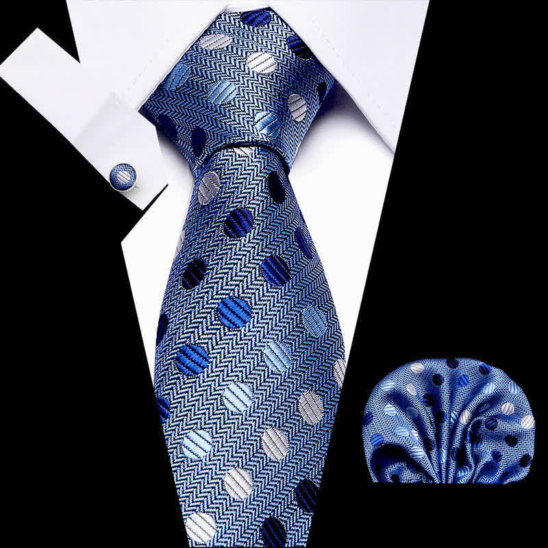 3Pcs Men's Shade of Blue Polka Dots Necktie Set