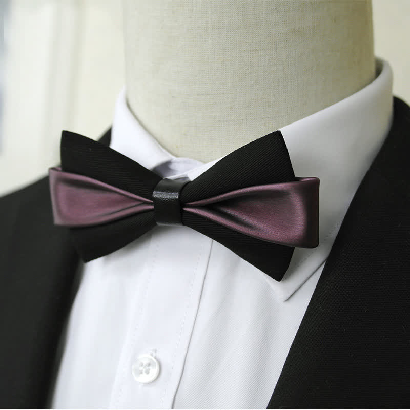 Men's Double Color PU Leather Bow Tie