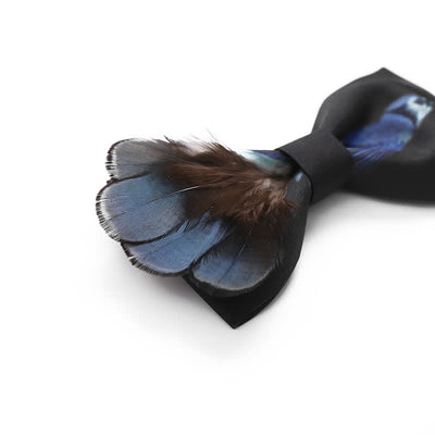 Black & Blue Magpie Feather Bow Tie