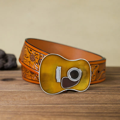 Men's DIY Musical Acoustic Guitar Buckle Leather Belt