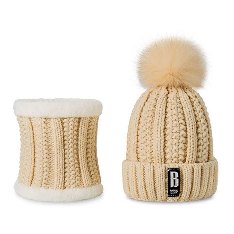 2Pcs Winter Women's Warm Pom Poms Hat