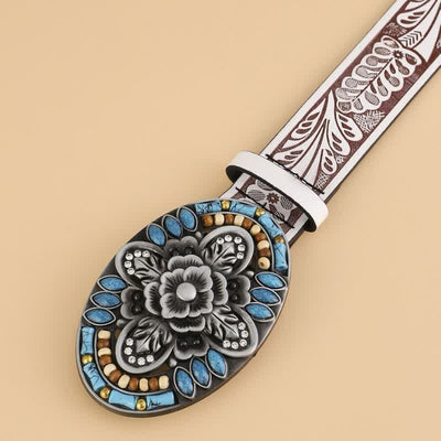 Women's Turquoise Stone Boho Floral Leather Belt