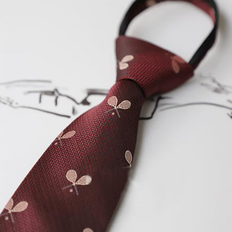 Men's Garden Motif Embroidery Zipper Necktie