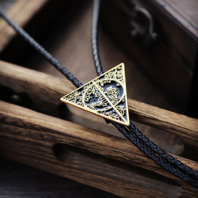 Dark Gold & Black Deathly Hallows Triangle Bolo Tie