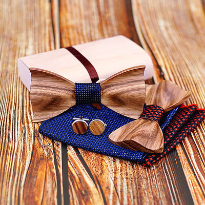 3Pcs Men's Classic Simple Wooden Bow Tie Set