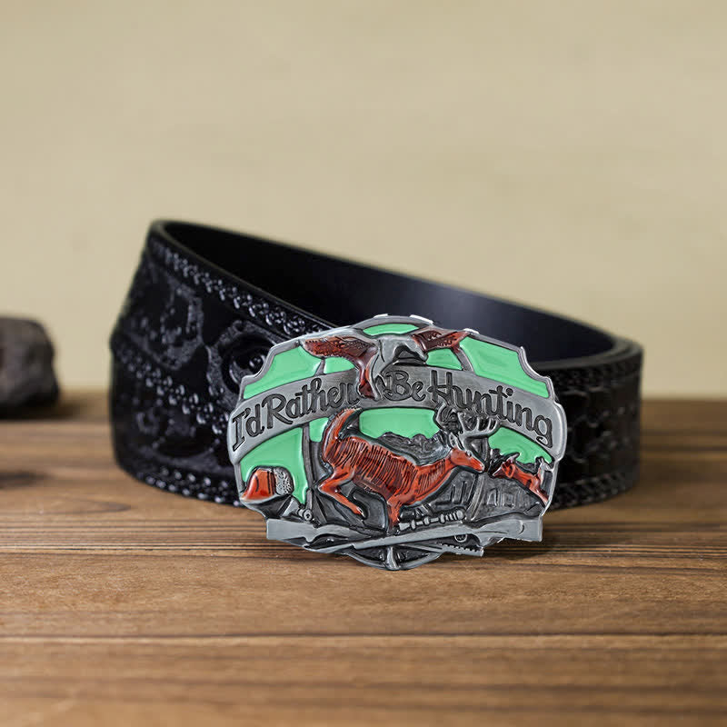 Men's DIY Hunting Deer In The Wild Buckle Leather Belt