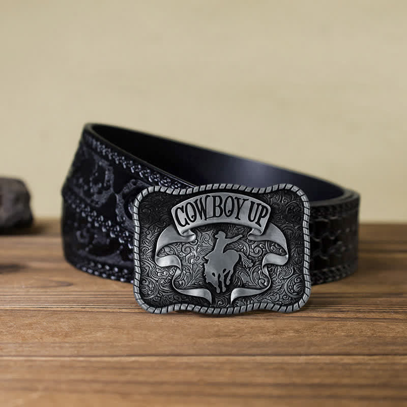 Men's DIY Cowboy Up Rodeo Horse Buckle Leather Belt