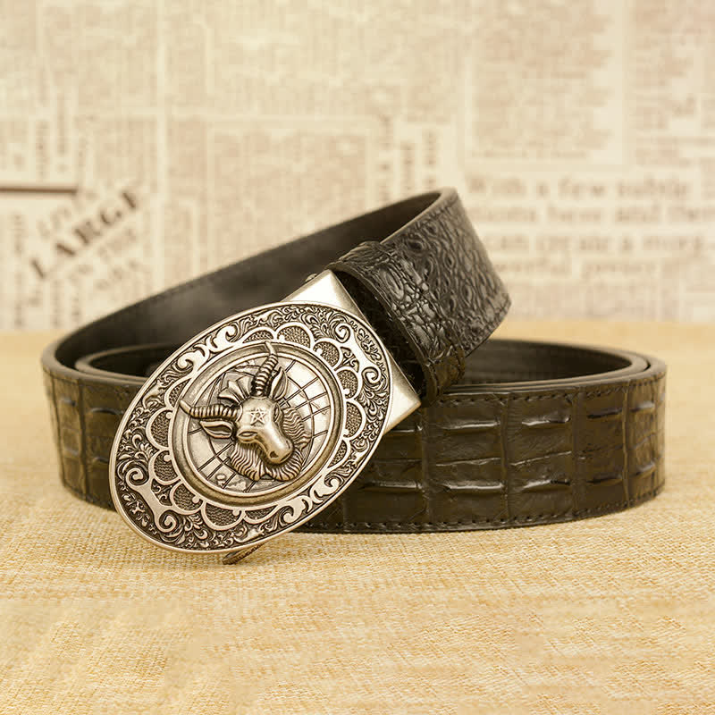 Men's Wild Goat Alligator Pattern Leather Belt