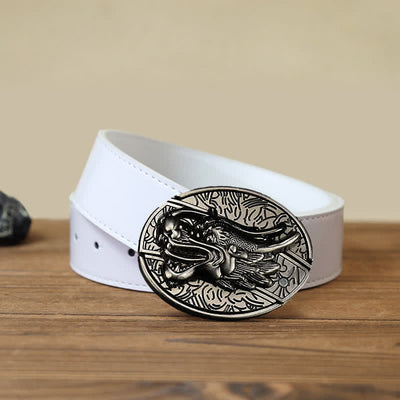 Men's DIY Dragon Head Hidden Folding Knife Leather Belt