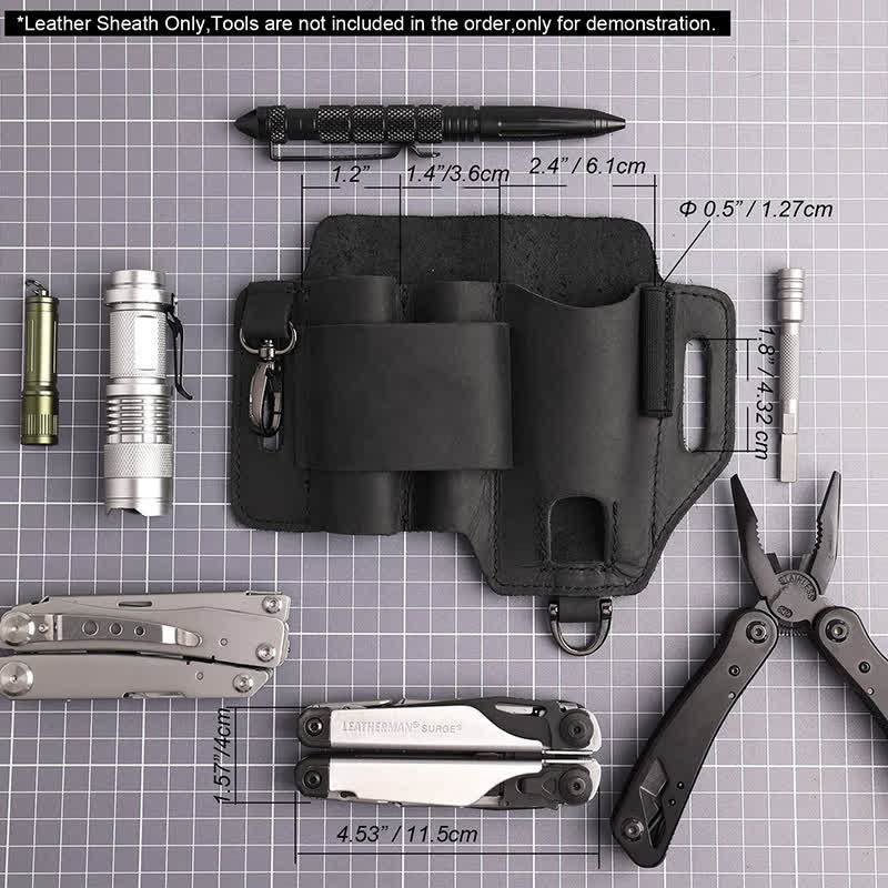 Multifunctional EDC Tools Organizer Leather Belt Bag