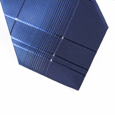Men's Gradient Navy Blue Zipper Tie Plaid Necktie