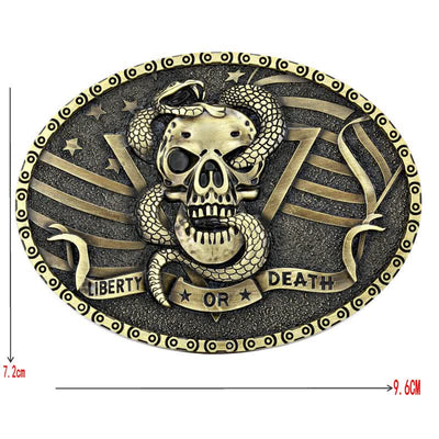 Men's DIY "Liberty or Death" Snake Skull Buckle Leather Belt