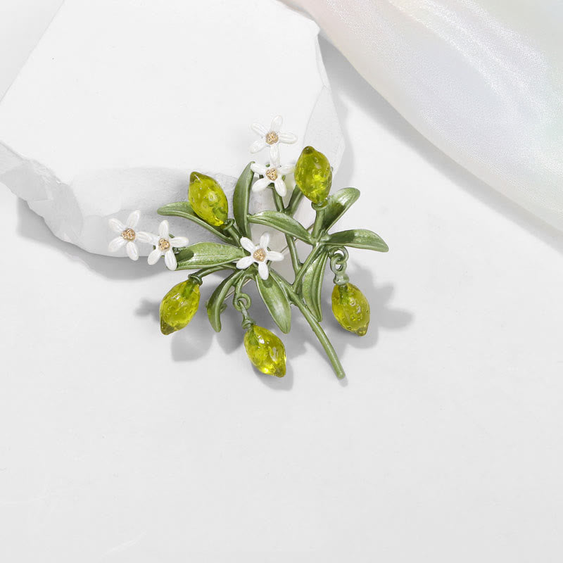 Women's Green Plant Lemon Drop Brooch